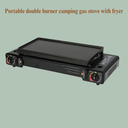 Portable double burner camping gas stove with fryer