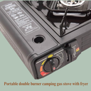 Portable double burner camping gas stove with fryer